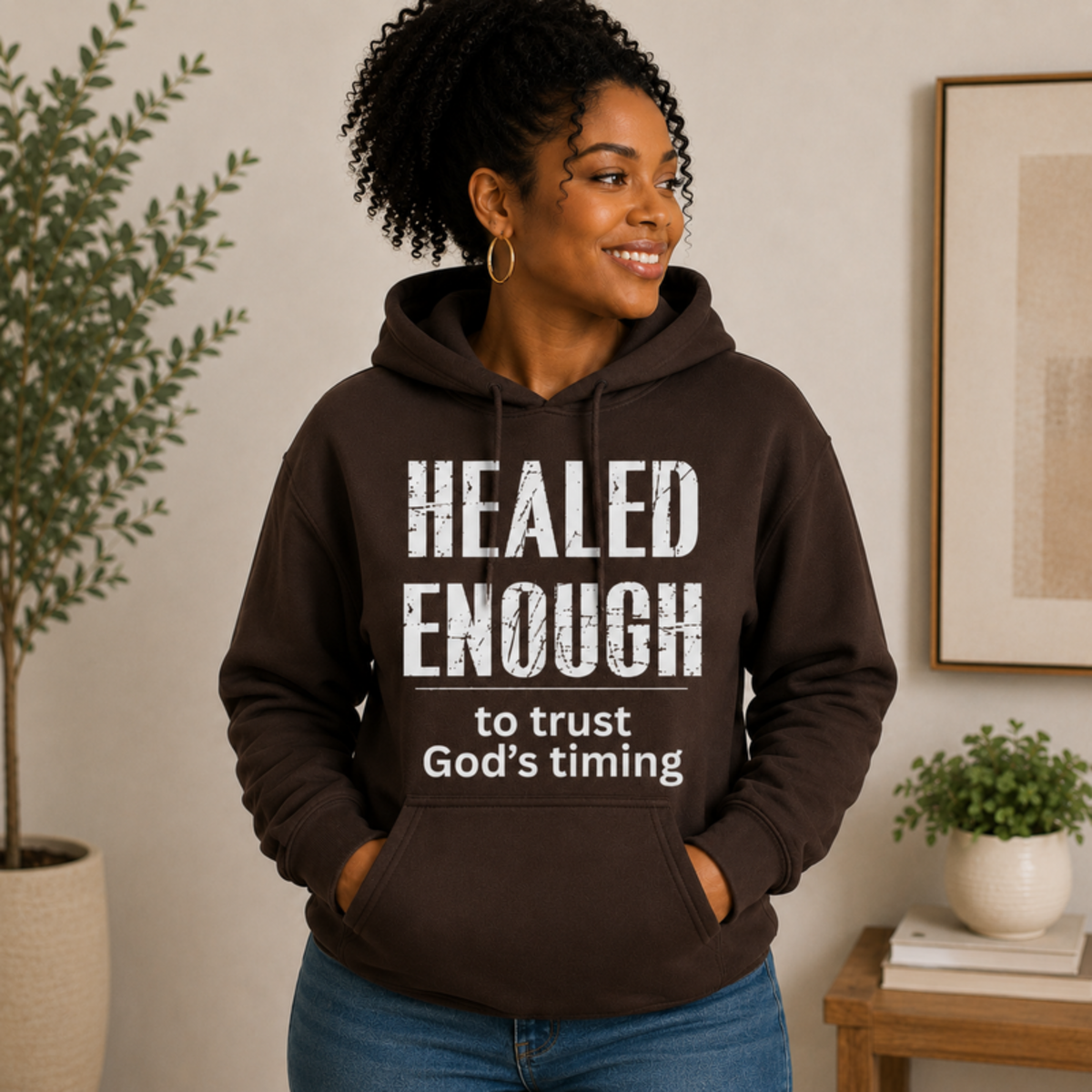 Healed Enough to Trust God's Timing hoodie - Brown