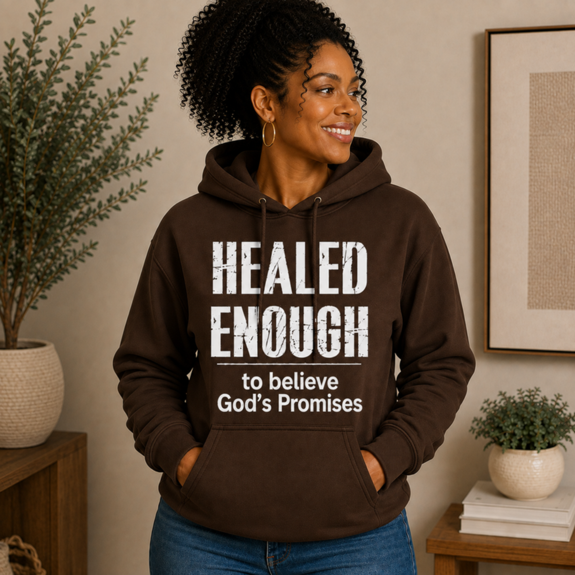 Healed Enough to Believe God's Promises hoodie - Brown
