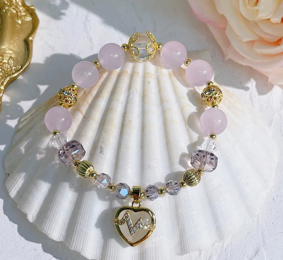 Natural “I Heart Me” Love Charm Bracelet- Lavender