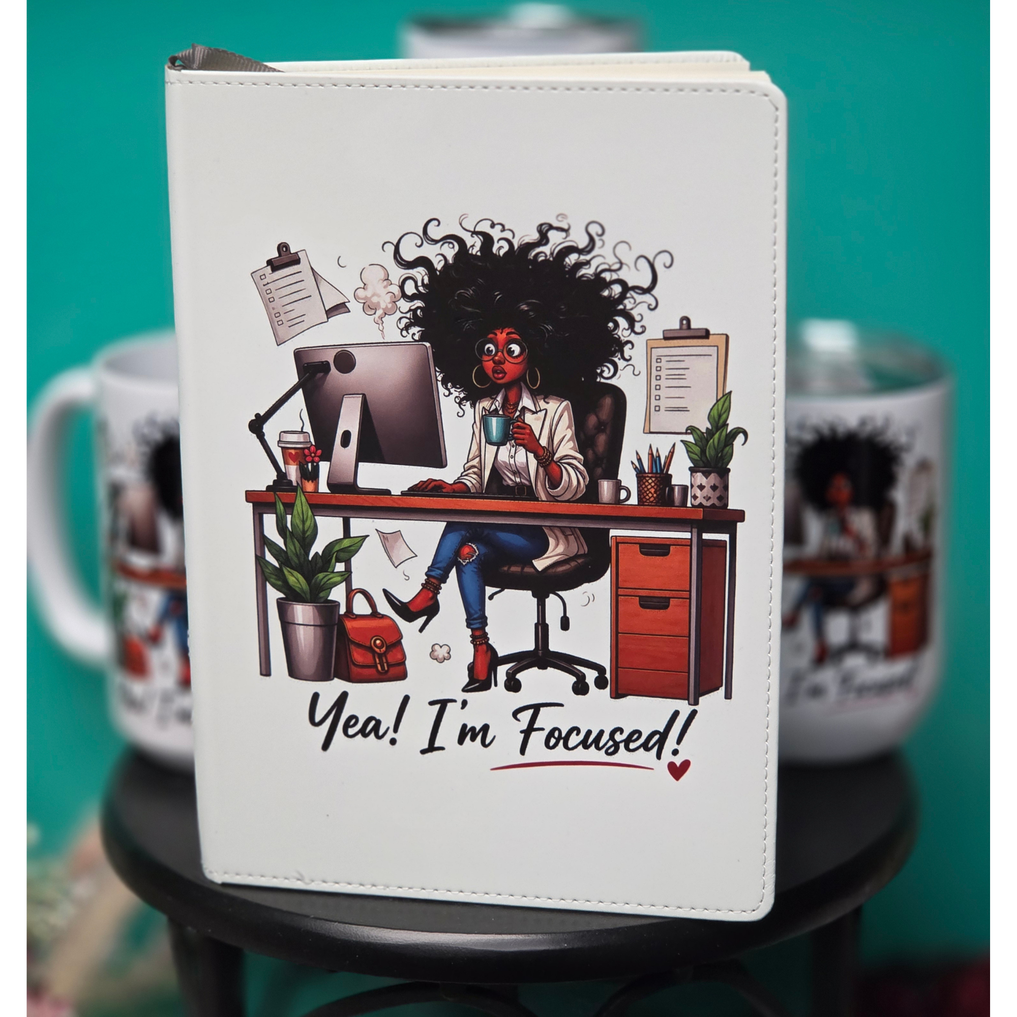 Focused & Unbothered Mode™ Gift Set | Motivational Mug, Tumbler & Journal | Productivity Gift for Women