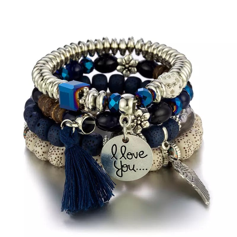 Natural Stone 4 pc Bracelet (I Love You)