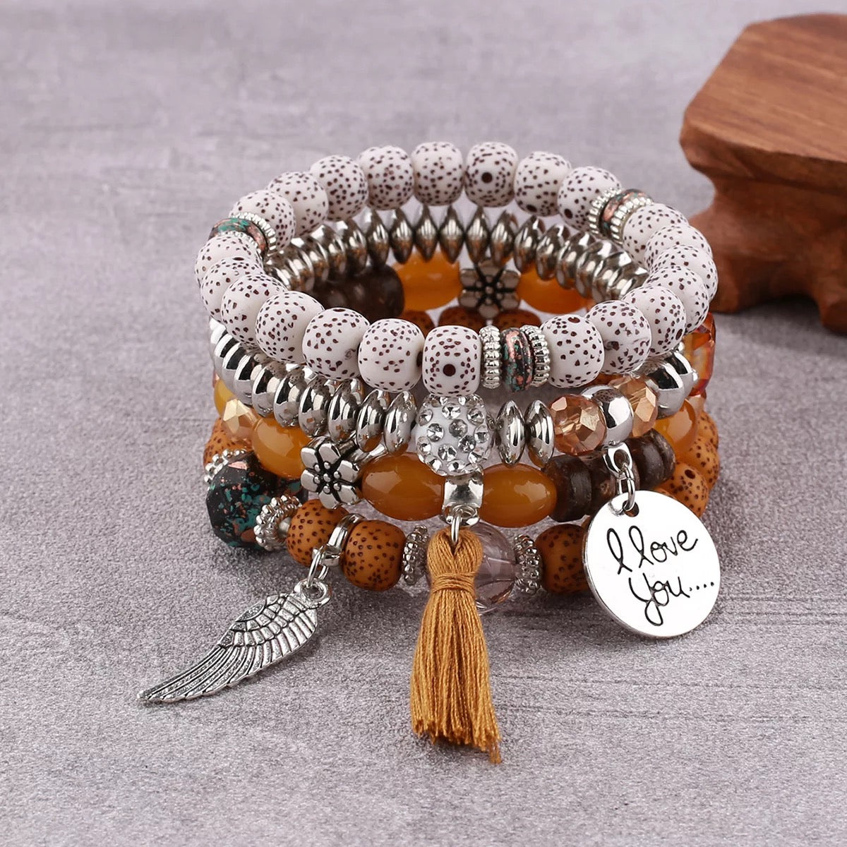 Natural Stone 4 pc Bracelet (I Love You)