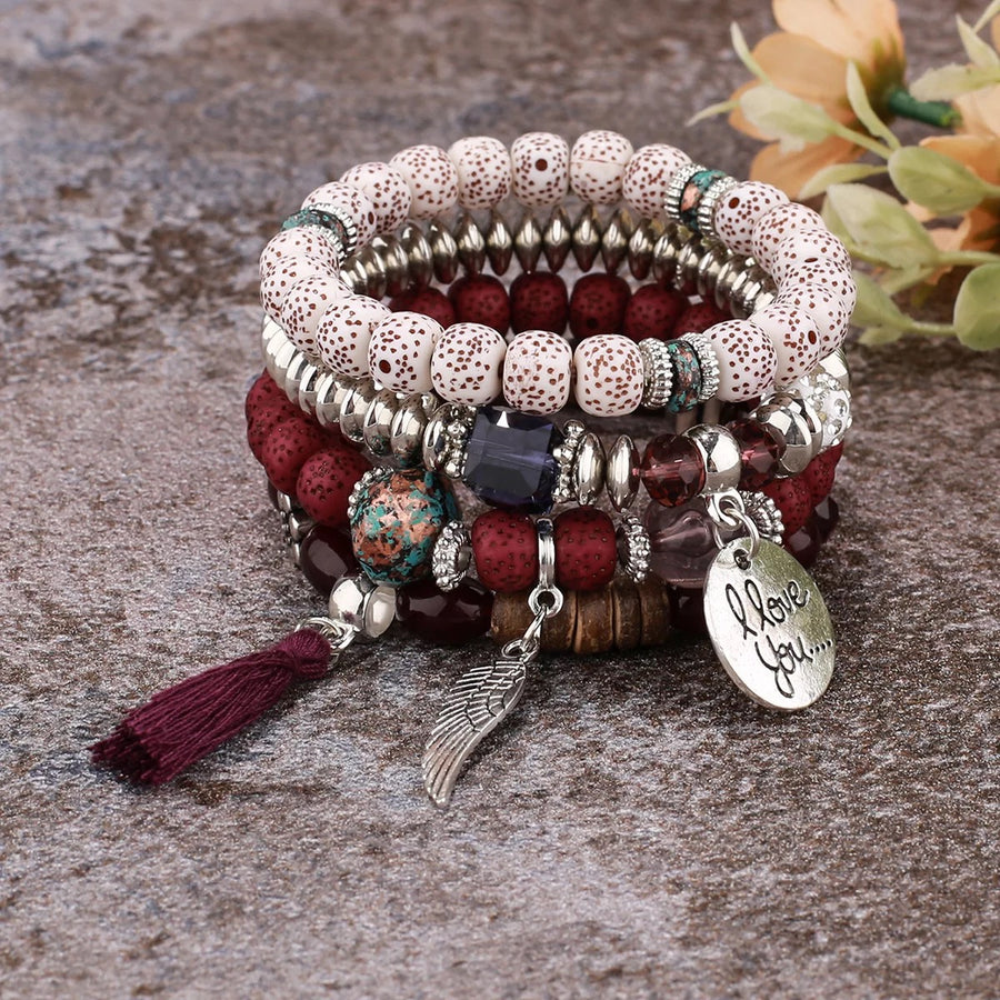Natural Stone 4 pc Bracelet (I Love You)