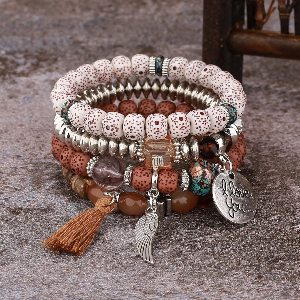 Natural Stone 4 pc Bracelet (I Love You)