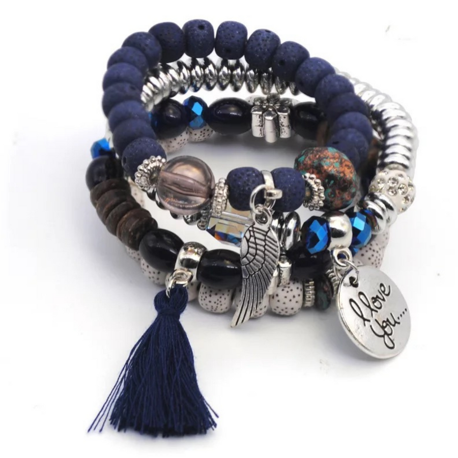 Natural Stone 4 pc Bracelet (I Love You)