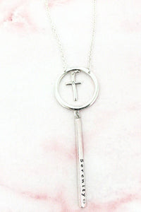 Silver Tone Serenity Encircled Cross Pendant Necklace