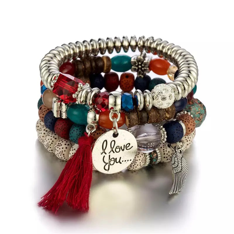 Natural Stone 4 pc Bracelet (I Love You)