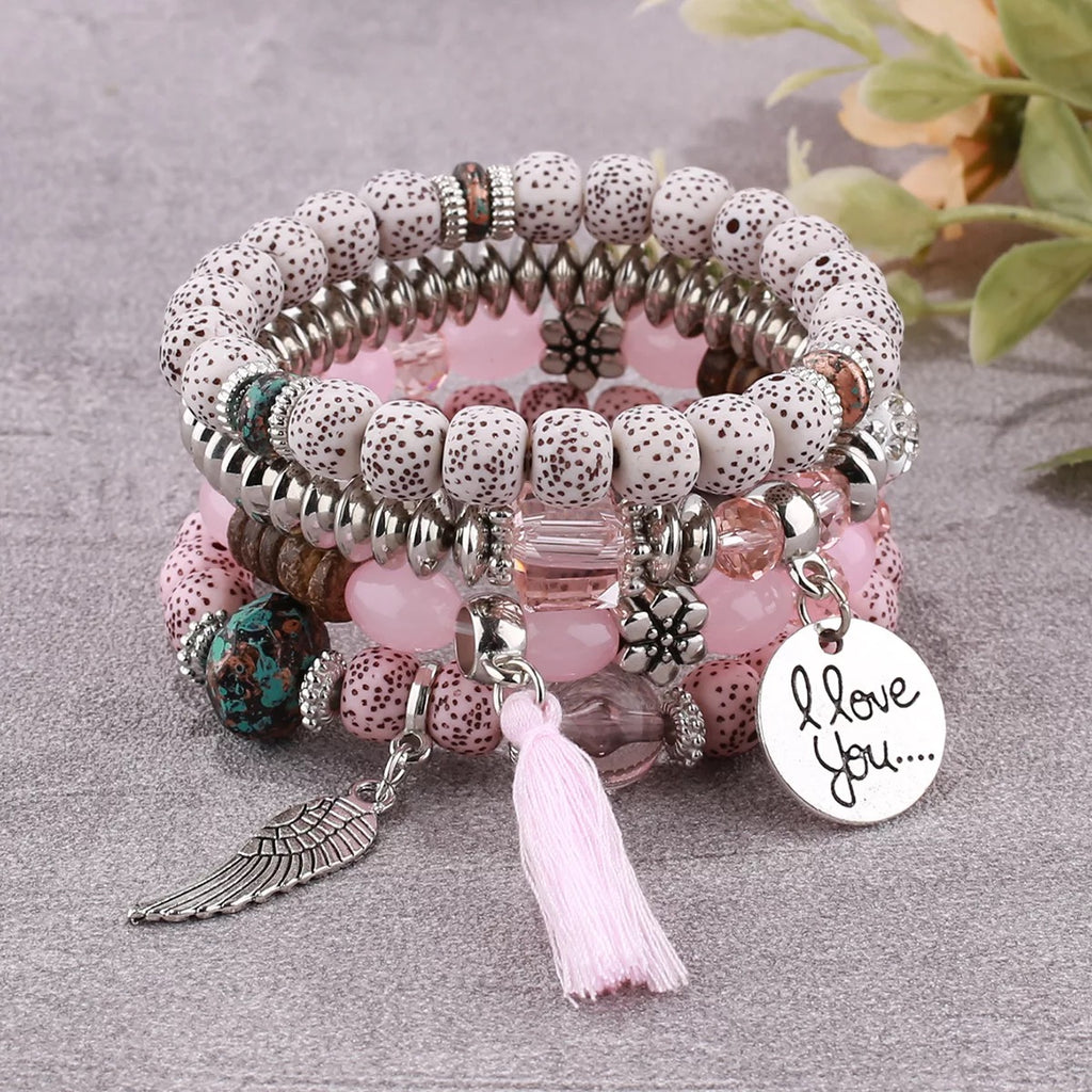 Natural Stone 4 pc Bracelet (I Love You)