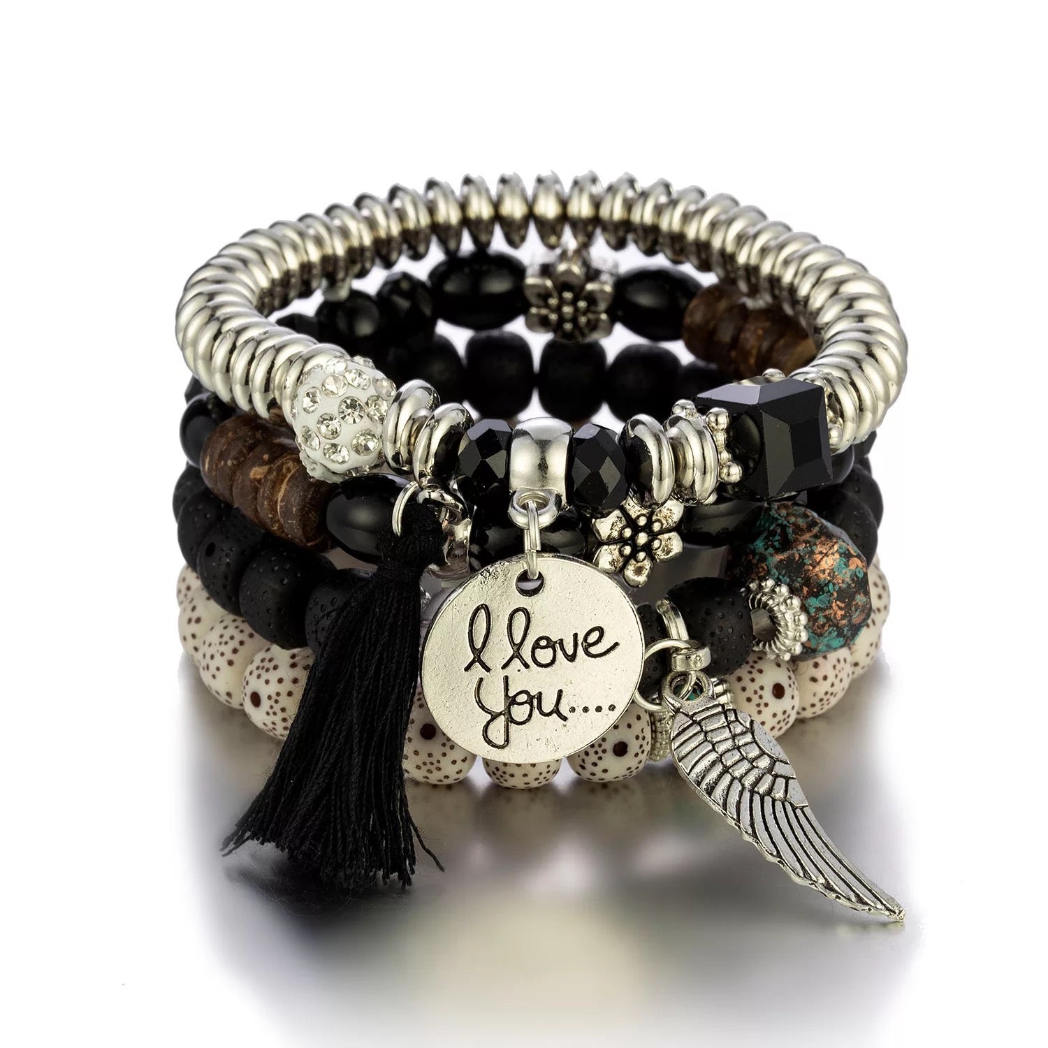 Natural Stone 4 pc Bracelet (I Love You)