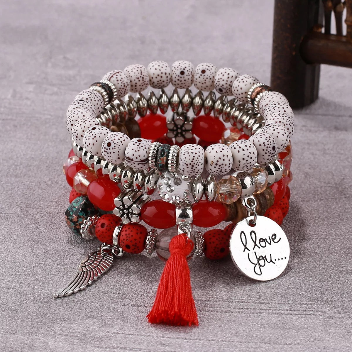 Natural Stone 4 pc Bracelet (I Love You)