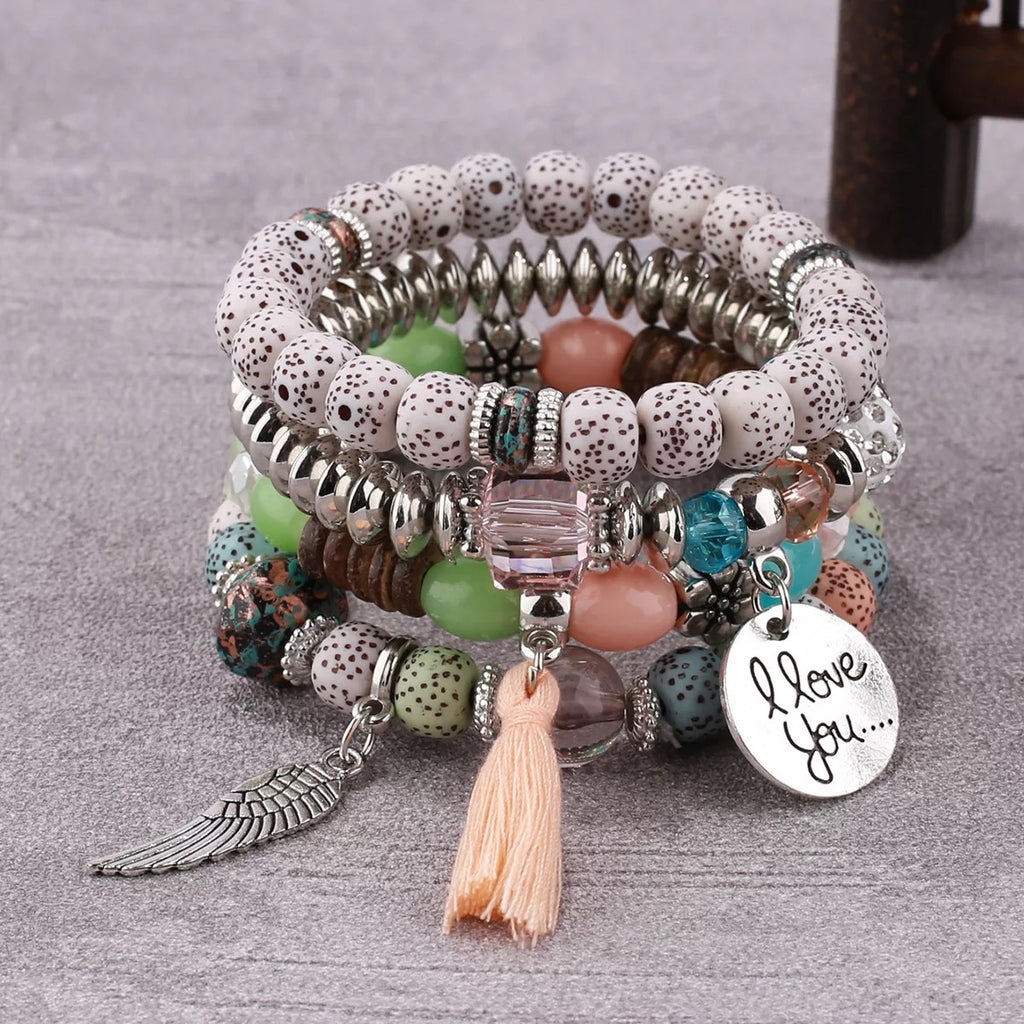 Natural Stone 4 pc Bracelet (I Love You)