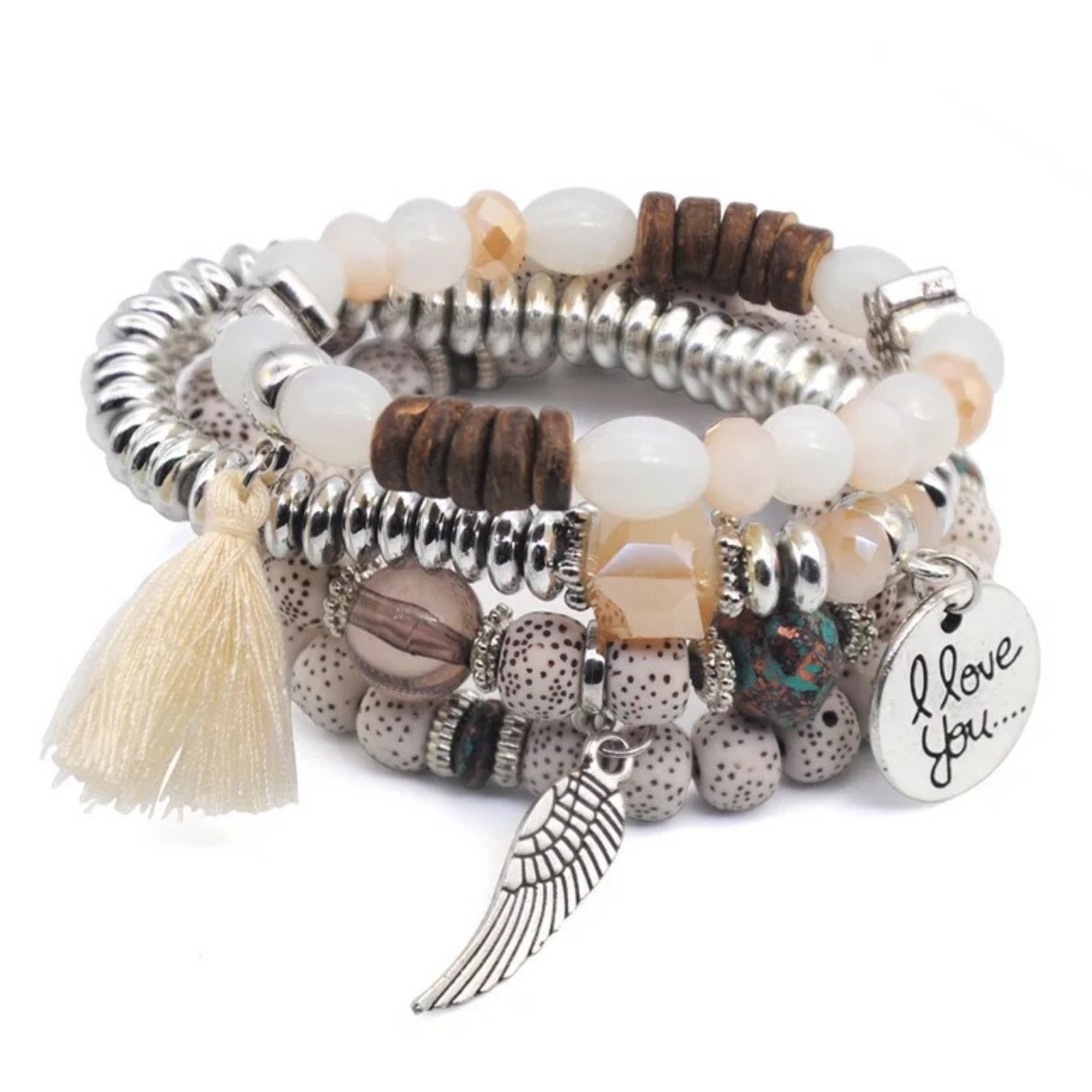 Natural Stone 4 pc Bracelet (I Love You)